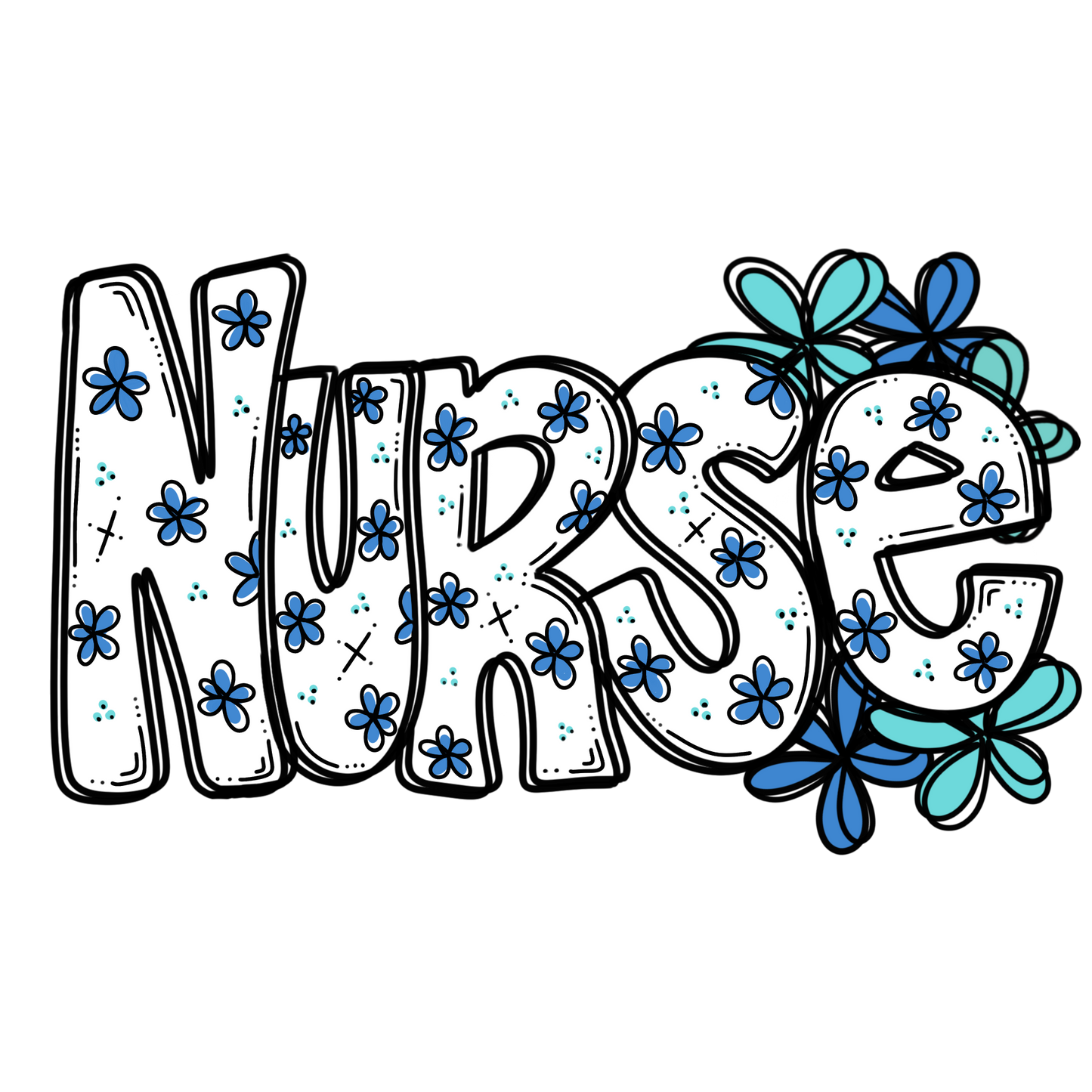 Blue Floral Nurse Sticker
