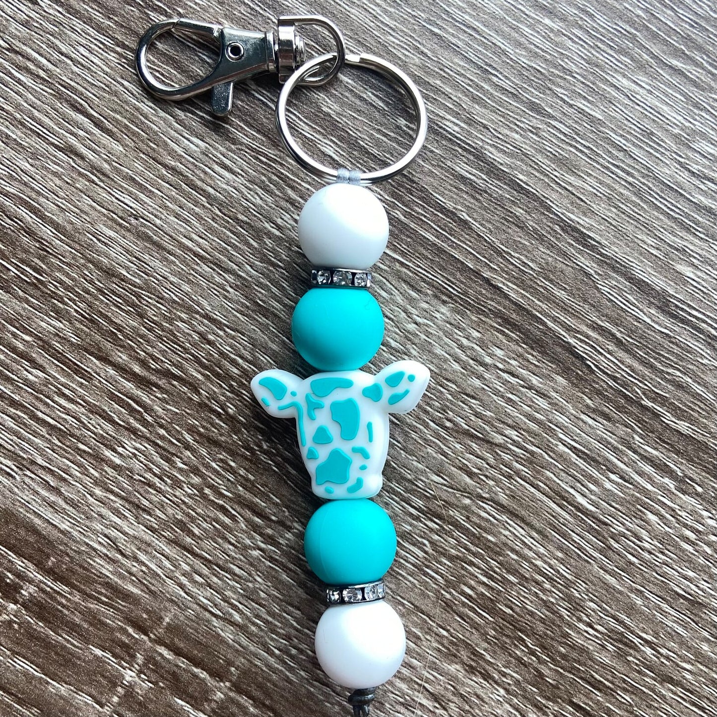 Teal, Black, or Pink Cow Keychain