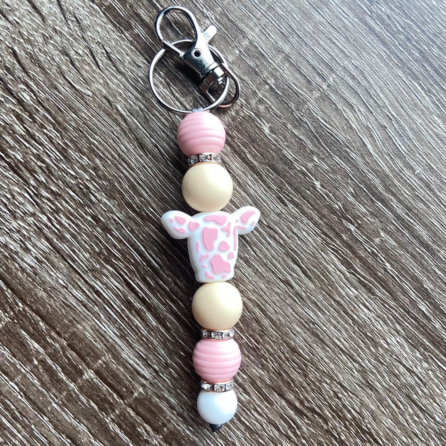 Teal, Black, or Pink Cow Keychain