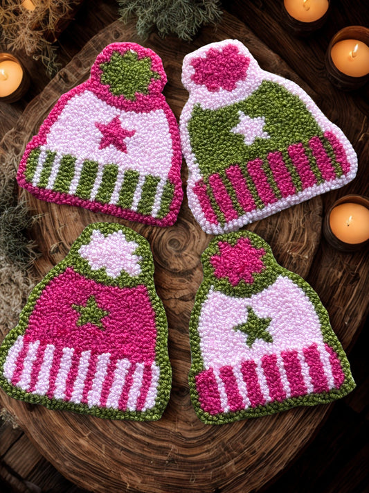 Pink and Green Beanie Mug Rug