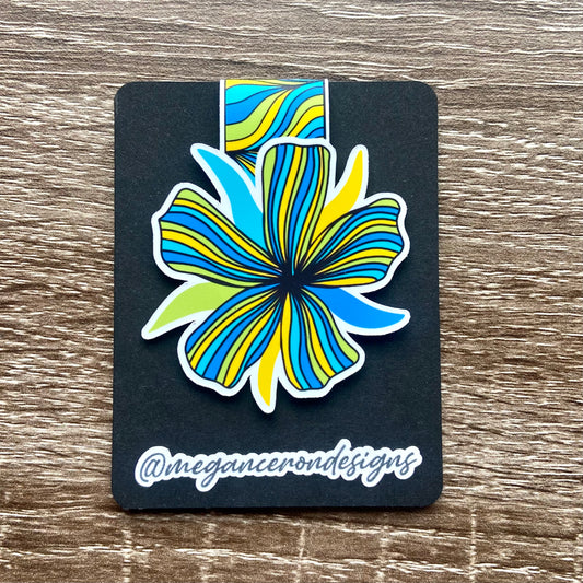 Blue Floral Magnetic Bookmark