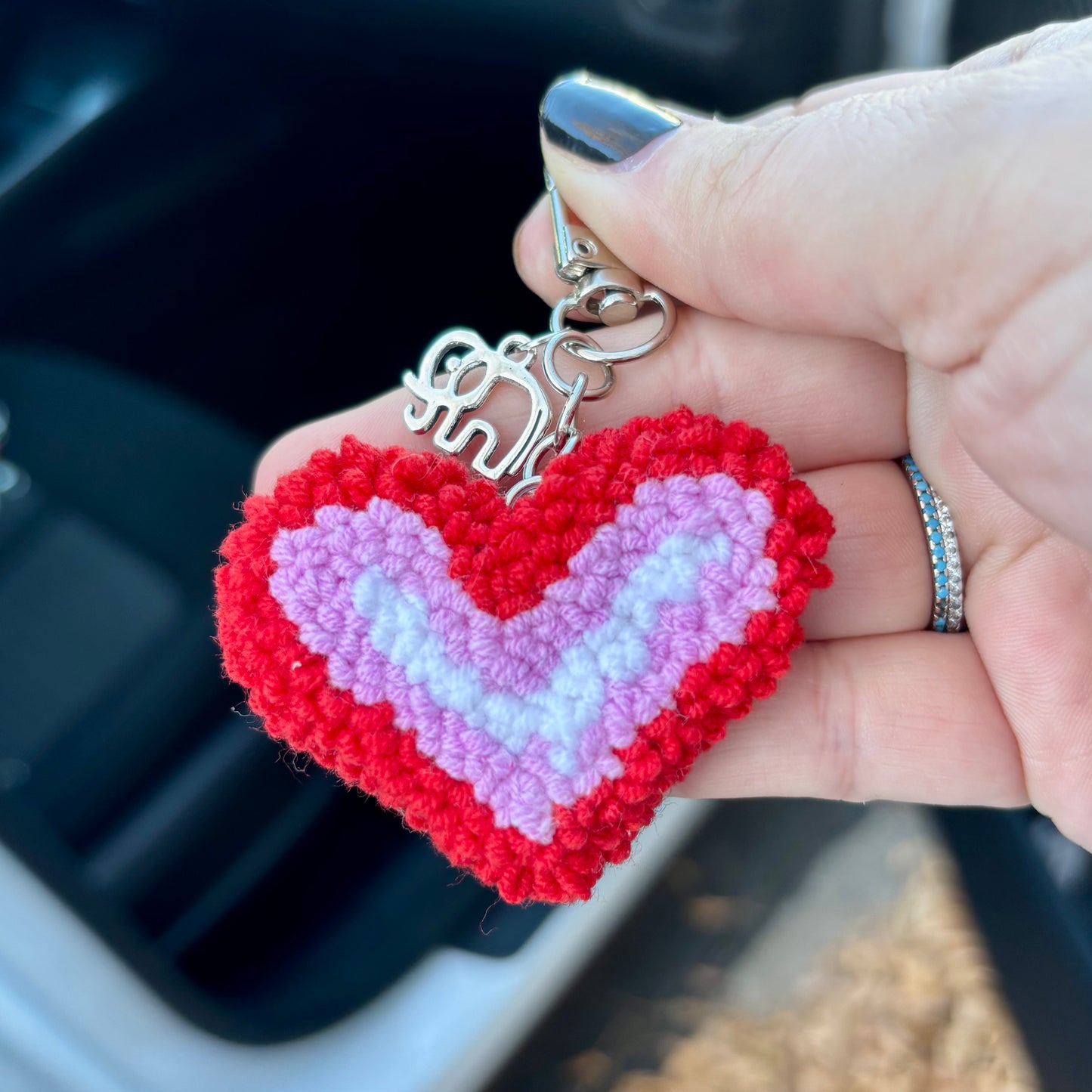 Punch Needle Valentines Keychains