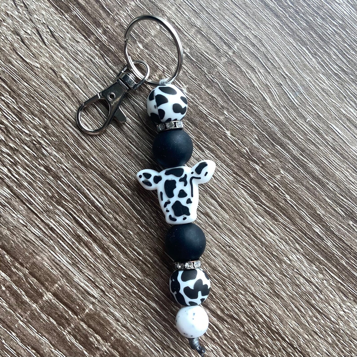Teal, Black, or Pink Cow Keychain