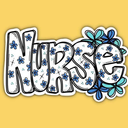 Blue Floral Nurse Sticker